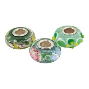 3x Sterling Silver 925 Lampwork Art Glass European Beads Slider Charms